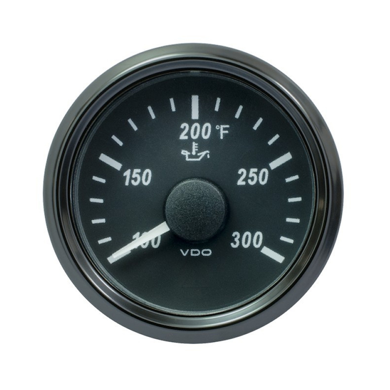 VDO SingleViu 2426 Engine Oil Temperature 300°F Black 52mm Amber Lighted w Red Pointer